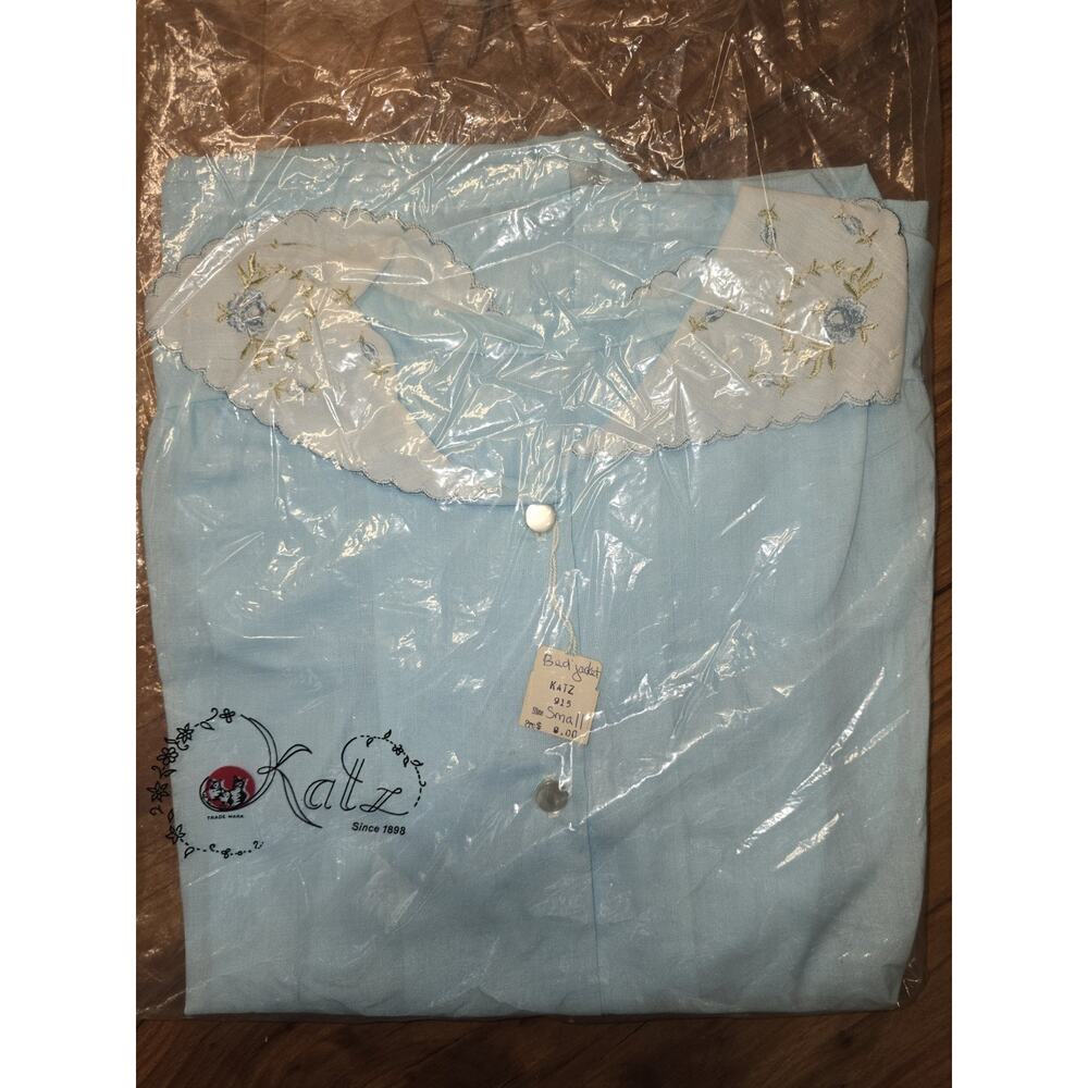 Katz Night Jacket Size Small Blue Floral Short Sleeve Vintage
